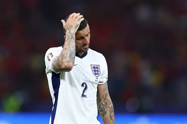 Kyle Walker looks disappointed for England as they lose to Spain in the final of Euro 2024.