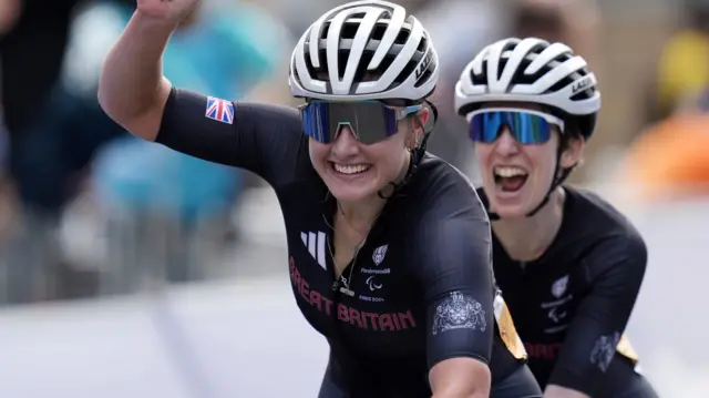 Sophie Unwin and Jenny Holl celebrate their gold medal