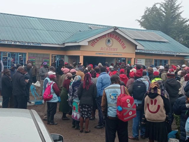 People gathered outside the Hillside Endarasha Academy