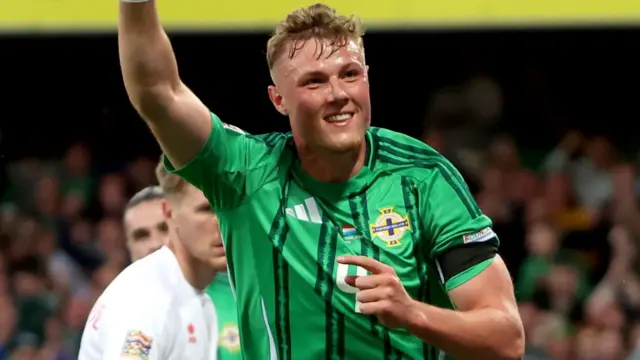 Dan Ballard celebrates scoring for Northern Ireland