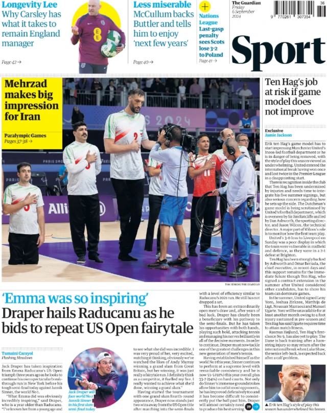 Guardian's main sports page