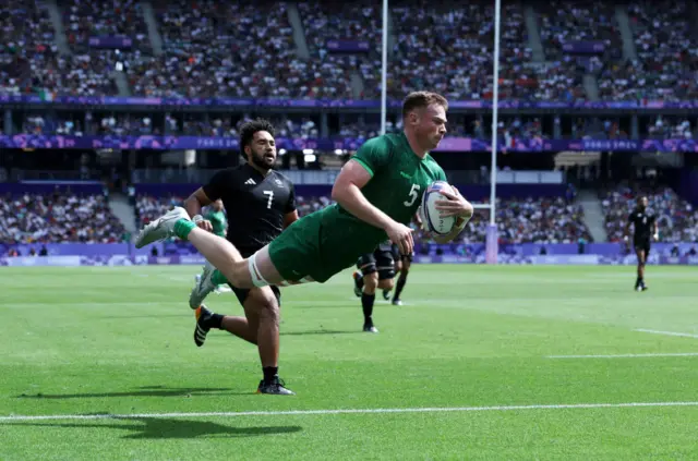 Zac Ward scores a try at the Olympics