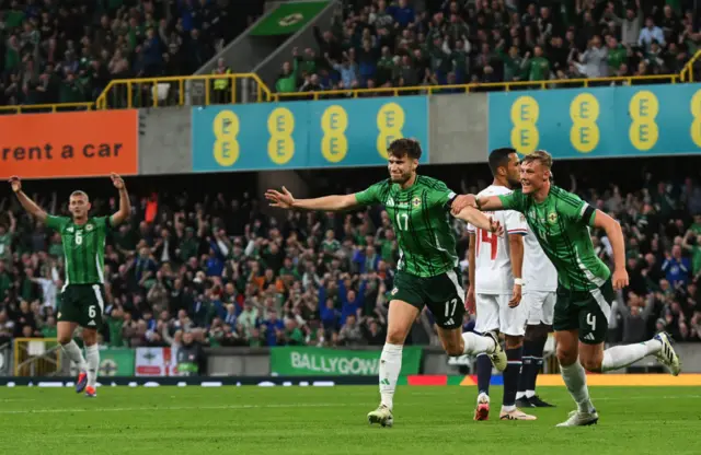 Paddy McNair and Dan Ballard celebrate