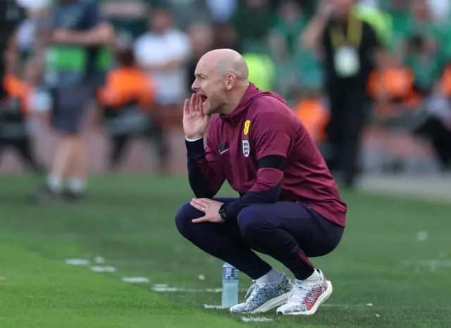 Lee Carsley, Interim Manager of England, reacts during the UEFA Nations League 2024/25 League B Group B2 match between Republic of Ireland and England at Aviva Stadium