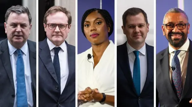 A composite image, showing from left to right: Mel Stride, Tom Tugendhat, Kemi Badenoch, Robert Jenrick, and James Cleverly