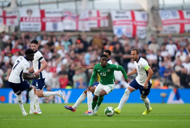 Republic of Ireland's Chiedozie Ogbene battles for the ball