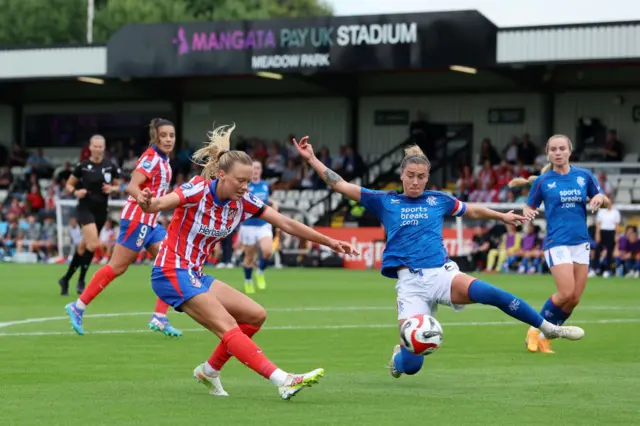 Synne Jensen scores Atletico's first goal v Rangers