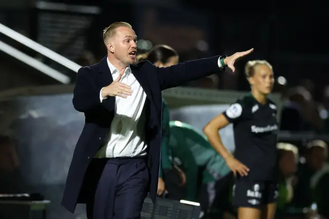 Eidevall gives instructions from the sideline