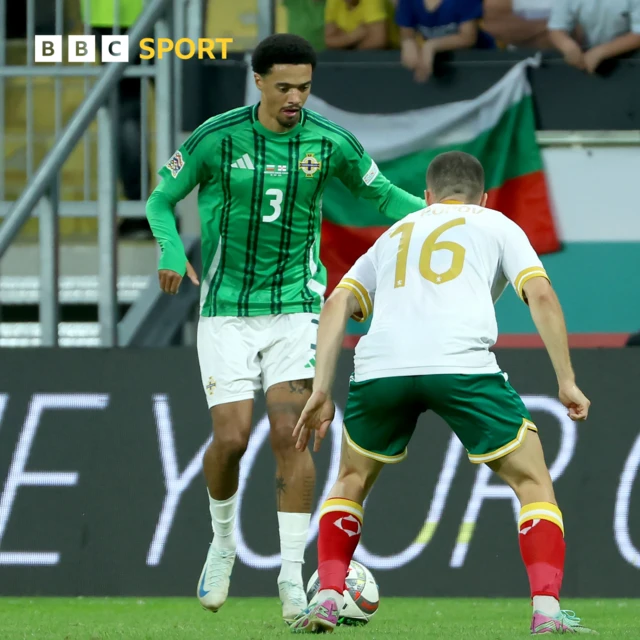 Northern Ireland's Jamal Lewis with Bulgaria's Viktor Popov