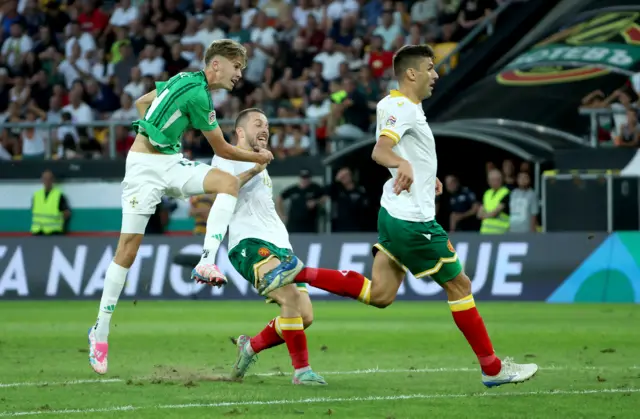 Northern Ireland's Isaac Price lets fly with a shot