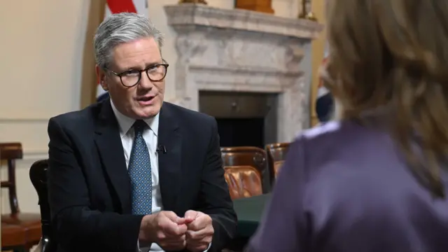 Prime Minister Keir Starmer during interview with Laura Kuenssberg in the Cabinet Room of Downing Street