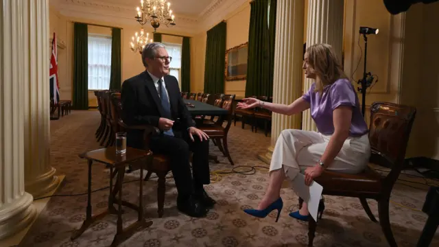 Prime Minister Keir Starmer during interview with Laura Kuenssberg in the Cabinet Room of Downing Street