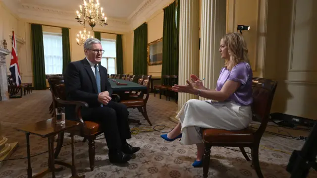 Prime Minister Keir Starmer during interview with Laura Kuenssberg in the Cabinet Room of Downing Street