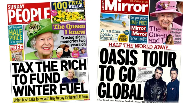 The front pages of the Sunday People and the Sunday Mirror