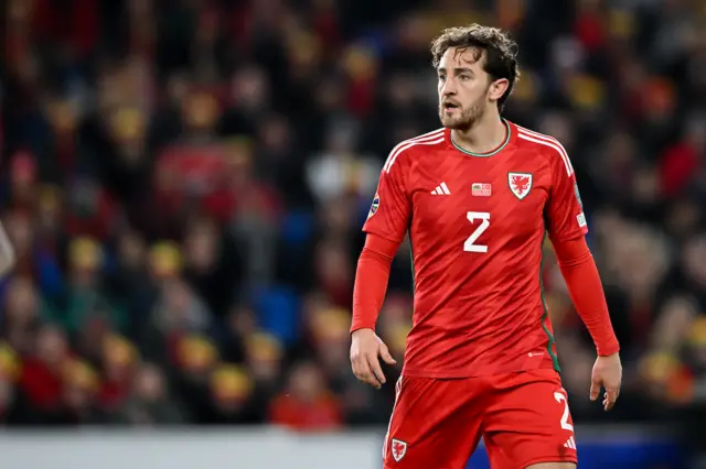 Tom Lockyer in action for Wales in 2023