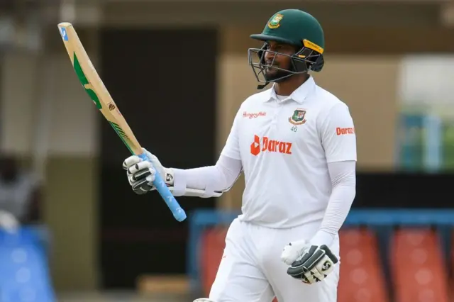 Shakib Al Hasan celebrates a Test hundred for Bangladesh