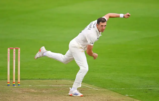 Surrey bowler Dan Worrall in action