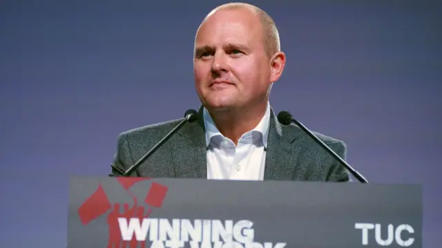Paul Nowak, general secretary of the TUC, addresses the TUC congress in 2023
