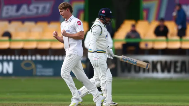 Jonny Bairstow is caught at slip off Tom Scriven