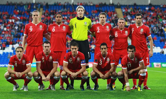 Wales' team photo before the game against Montenegro in 2011