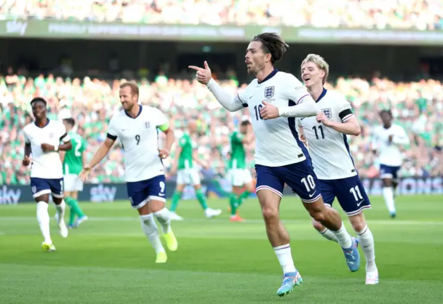 England celebrate after Jack Grealish scores against Republic of Ireland