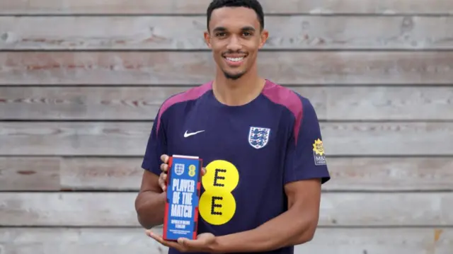 Trent Alexander-Arnold with the player of the match award following England's win over the Republic of Ireland