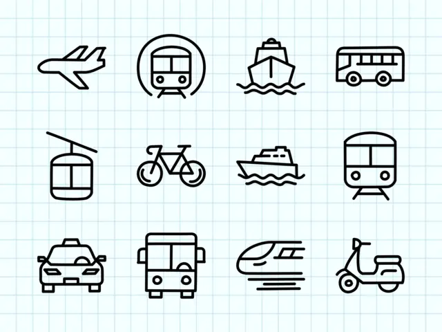 Doodle sketch showing different forms of transport in simplified form, including a plane, taxi and bus