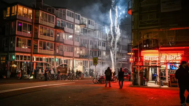 Fireworks lit up as fires and clashes disrupted New Year's celebrations in Netherlands, on January 1, 2025