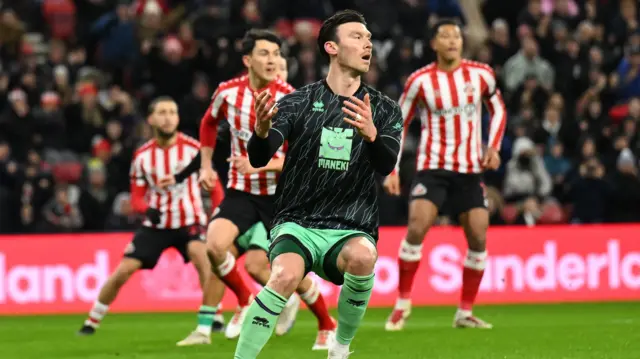 Kieffer Moore of Sheffield United reacts to missing a penalty kick