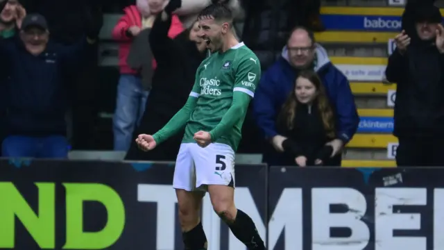 Julio Pleguezuelo celebrates his equaliser for Plymouth