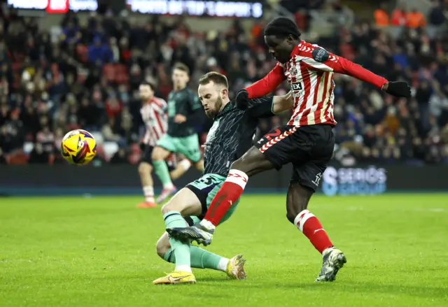 Sunderland's Eliezer Mayenda attempts a shot on goal