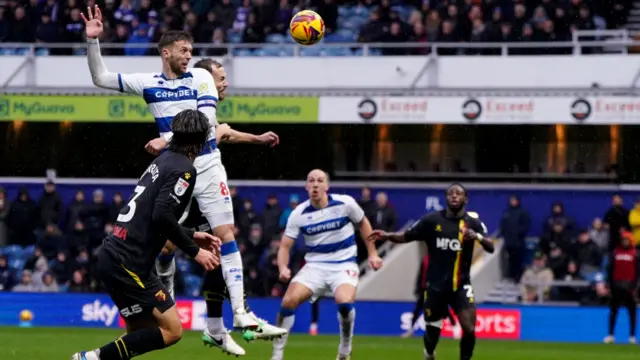 Sam Field heads QPR's third goal against Watford
