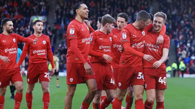 Barnsley celebrate scoring against Wrexham
