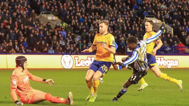 Djeidi Gassama scores Sheffield Wednesday's third goal