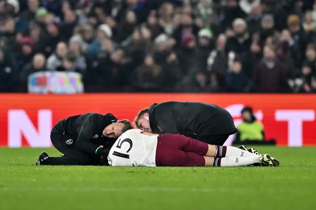 Konstantinos Mavropanos lays on the ground