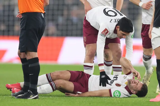 Niclas Fullkrug of West Ham United down injured