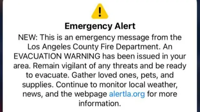 A screengrab of the emergency alert