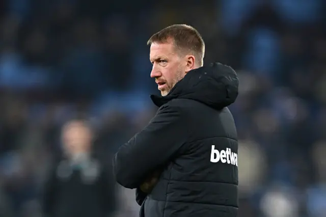 Graham Potter, Head Coach of West Ham United, looks on