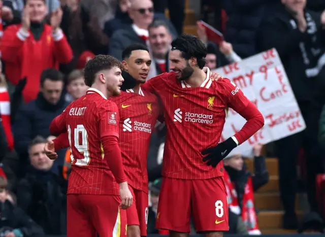 Trent Alexander-Arnold celebrates after scoring against Accrington Stanley