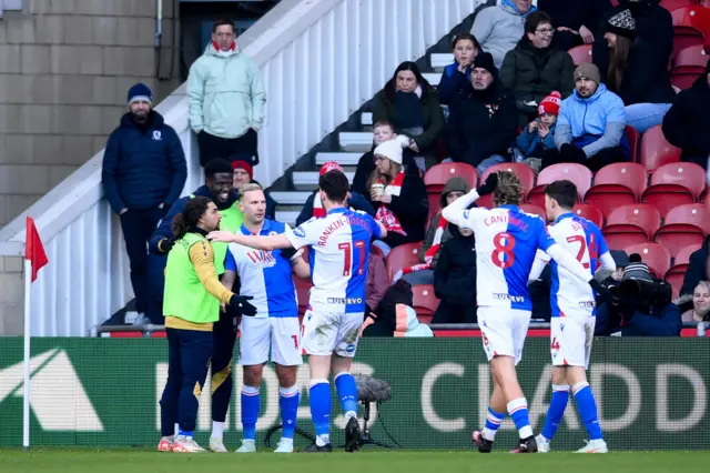 Blackburn Rovers celebrate after scoring against Middlesbrough