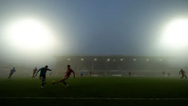 A general view of a foggy County Ground as Swindon play Crewe