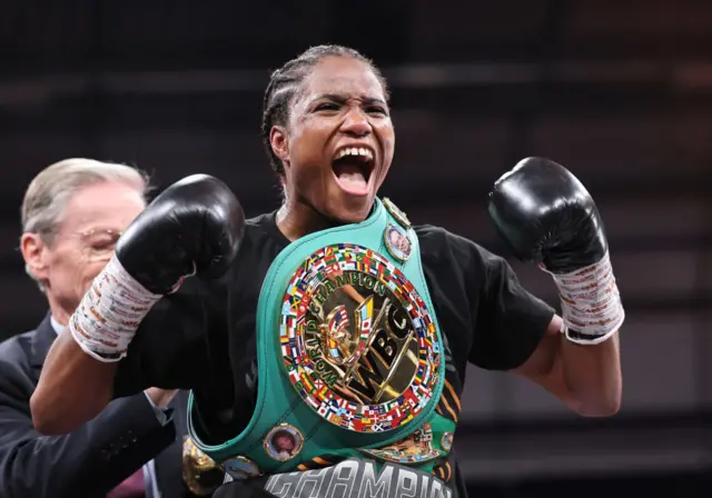 Caroline Dubois with the WBC lightweight title around her chest