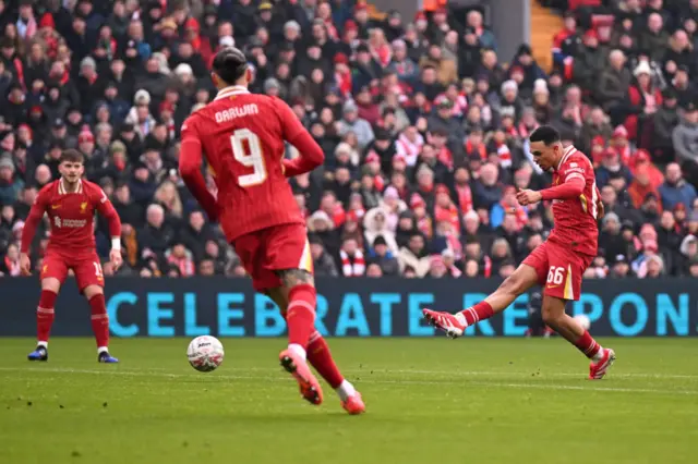 Trent Alexander-Arnold shoots from outside the area