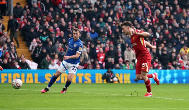 Diogo Jota scores for Liverpool against Accrington Stanley