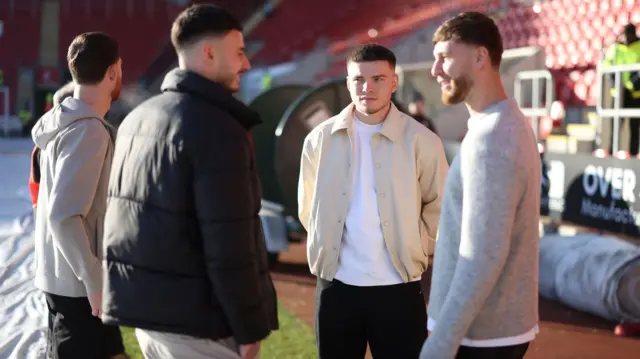 Bolton players before the game at Rotherham