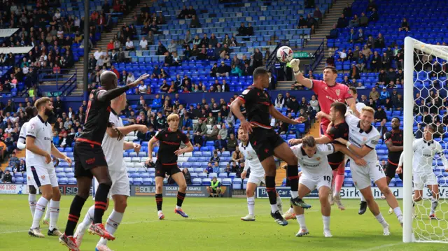 Tranmere goalkeeper Luke McGee punches clear during their 1-0 win over Walsall in August