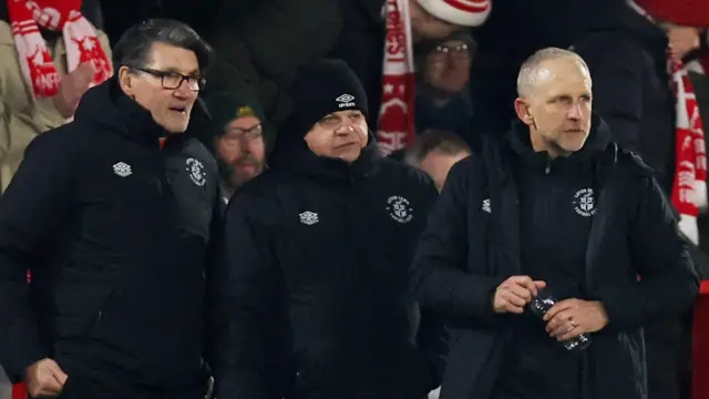 Luton Town joint-caretaker manager Paul Trollope with assistant coaches