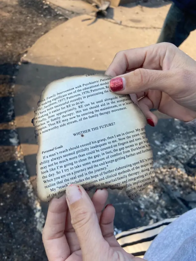 A burnt piece of a book that survived the fire