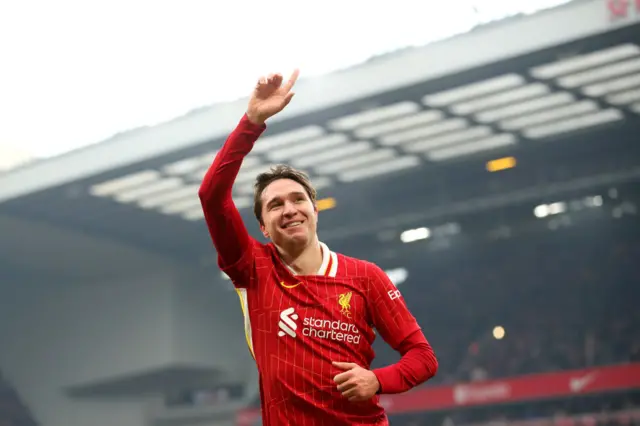 Federico Chiesa celebrates after scoring for Liverpool