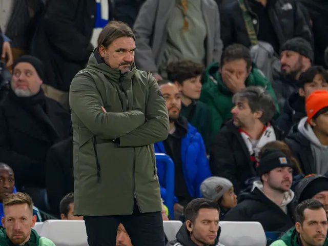 Leeds United manager Daniel Farke looks on